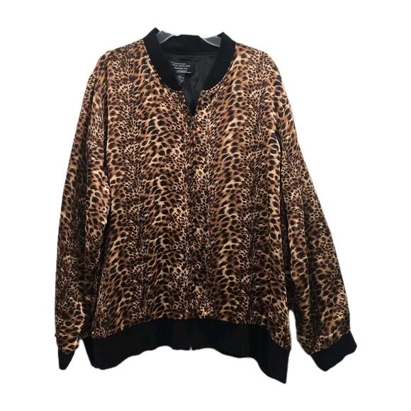 Women’s Leopard Print Bomber Jacket Zip Up Animal Print Coat Size 3XL Silk - Picture 3 of 12